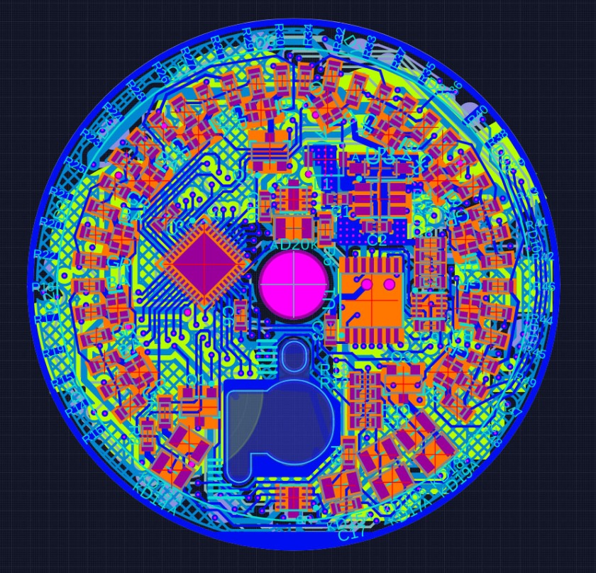 Screenshot of a PCB for a watch in Upverter